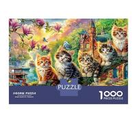 Chatons dans Jardin Puzzle 1000 Pièces pour Adultes Chats de Jardin Magnifiquement Illustré Puzzles pour Adultes, Activité Amusante à la Maison Défi et Casse-Tête Carton 100% Recyclé 52x38cm/1000pcs