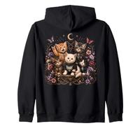 Chatons Gothiques Lune Fleurs sorcières Amoureux des Chats Rock'n Roll Sweat à Capuche