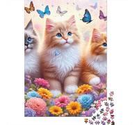 Chatons Mignons 3 Couches Carton Chats dans Les Fleurs Puzzle, Défi Ultra Difficile Adultes, Entraînement Cerveau, Soulagement Stress, Décor Mural & Cadeau Seniors 70x50cm/1000pcs