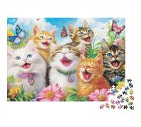 Chatons Mignons Bâillant Puzzle de 1000 Pièces Adultes Chats Heureux Chantant dans Un Jardin Premium Haute Qualité Robuste Vibrant Stimulant Anti-Stress 52x38cm/1000pcs