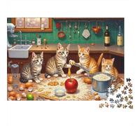 Chatons Mignons Cuisinant Puzzle Familial Difficile de Soirée 1000 Pièces Chats Joueurs Faisant du Désordre en Cuisine Premium Robuste Haute Qualité Vibrant Stimulant Anti-Stress 70x50cm/1000pcs