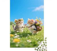 Chatons Mignons dans Une mer de Fleurs Puzzle Grass Mer Bleue 1000 Pezzi Cartone Riciclato per Ragazzi 14+, Sfida Rilassante, Regalo Natale Premium Immagini Vibranti 38x26cm/1000pcs