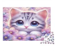 Chatons Mignons et Fleurs Puzzle 1000 Pièces Papier recyclé pour Adultes Puzzle pour Adultes Jeu éducatif pour décompression Excellente idée Cadeau pour la créativité 52x38cm/1000pcs
