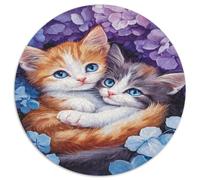 Chatons Mignons Puzzle 1000 Pièces Rond Carton pour Adultes Entouré de Fleurs