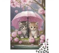 Chatons Mignons sous Parapluie 1000 Pièce Carton Robuste Puzzle Premium Amants De Famille Entraînement du Cerveau Décoration Murale Pack De Valeur 38x26cm/1000pcs