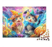 Chatons Noirs déguisés dans Un Jardin Magique et coloré Puzzle De 1000 Pièces Chat Mignon Amusement De Jeu d'esprit pour Adultes Et Enfants 52x38cm/1000pcs