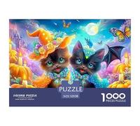 Chatons Noirs sorcières dans Une Nuit Magique Puzzle De 1000 Pièces Pet Chat Mignon Classique Et Défiant, Cadeau pour Toutes Les Âges 52x38cm/1000pcs