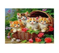 Chatons Panier Fleurs 1000 Pièces Mini Puzzle pour Adolescents Relaxant | 38x26cm Carton Décor De Chambre Finition Lisse Cadeau D'anniversaire Jeu De Groupe