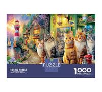 Chatons pluvieux Puzzle 1000 Pièces - Carton Épais Et Durable & Puzzle Art Groupe Village Cat - pour Puzzle-Enthousiastes 52x38cm/1000pcs Cadeau De Noël