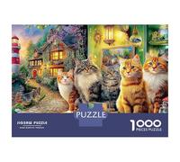 Chatons sous la Pluie Puzzle 1000 Pièces Adultes Et Enfants Dès 14 Ans Phare Trois Chats Pièces Parfaitement Assorties Jouets Défi Éducatifs Détente & Relaxation 52x38cm/1000pcs