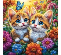 Chatons with Butterflies 100 Pieces Casse-tête pour Ado en Carton Haute Densité Épais Facile Débutant Jeu De Société Soirée Entre Amis Cadeau Fête des Pères 28x28cm