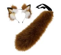 Chatonshen 2 Pièces Bandeau Oreilles Queue Animal Ensemble Déguisement Costume Peluche Confortable Utilisation Pratique Adapté Aux Filles Fête Thématique, Brun Blanc