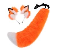 Chatonshen 2 Pièces Bandeau Oreilles Queue Animal Ensemble Déguisement Costume Peluche Confortable Utilisation Pratique Adapté Aux Filles Fête Thématique, Orange Blanc