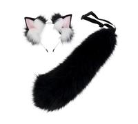 Chatonshen 2 Pièces Bandeau Oreilles Queue Animal Ensemble Déguisement Costume Peluche Confortable Utilisation Pratique Adapté Aux Filles Fête Thématique, Noir Blanc