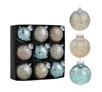 Chatonshen 9 Boules de Noël Scintillantes, Décorations pour Sapin de Noël, Pendentifs, 7,6 Cm (3 Pouces), pour Anniversaire, Club, Thanksgiving, Jardin, Pub, Bleu argenté