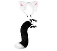Chatonshen Bandeau Oreilles de Chat Serre-tête Déguisement Animal Queue Accessoire Polyester Costume Cosplay Léger Facile à Porter Adapté pour Fêtes, Noir Blanc