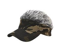Chatonshen Béret Sport Homme avec Perruque Intégrée et Chapeau à Visière Matière Coton et Polyester Réglable pour Tous Adapté à La Marche Golf Cyclisme Pêche Loi, Armée Vert Gris Perruque