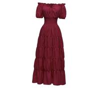 Chatonshen Chemise Médiévale Robe Accessoire Costume Déguisement Style Paysanne Polyester Spandex Adaptée pour Théâtre Carnaval Usage Quotidien, rouge L