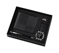 Chatonshen Coffret Cadeau Homme Set Portefeuille Stylo Montre Design Créatif Présentation Boîte Élégante Polyvalente Adapté Décoration Personnelle Bureau Cadeau, Noir Argent