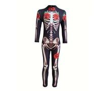 Chatonshen Costume Halloween Combinaison Squelette Déguisement Squelette Cosplay Mascarade Polyester pour Adultes Enfants Adapté Fête D'Halloween Carnaval Scène, pour une hauteur de 170 cm