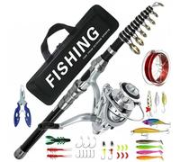 Chatonshen Ensemble Canne à Pêche Télescopique Moulinet Leurres Hameçons Portable en Fibre de Carbone avec Sac Transport Combo Pliable pour Bagage et Coffre Adapté aux Rivière, 300CM