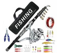 Chatonshen Ensemble Canne à Pêche Télescopique Moulinet Leurres Hameçons Portable en Fibre de Carbone avec Sac Transport Combo Pliable pour Bagage et Coffre Adapté aux Rivière, 240CM