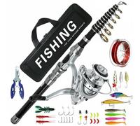 Chatonshen Ensemble Canne à Pêche Télescopique Moulinet Leurres Hameçons Portable en Fibre de Carbone avec Sac Transport Combo Pliable pour Bagage et Coffre Adapté aux Rivière, 270CM