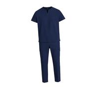 Chatonshen Ensemble de Blouse et Pantalon de Bloc Opératoire pour Infirmier(ère) Homme, En Polyester et élasthanne Léger, Manches Courtes Multiples, Idéal pour L, Bleu Foncé, Xl