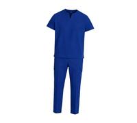 Chatonshen Ensemble de Blouse et Pantalon de Bloc Opératoire pour Infirmier(ère) Homme, En Polyester et élasthanne Léger, Manches Courtes Multiples, Idéal pour L, Bleu, L