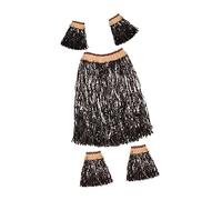 Chatonshen Jupe Hawaïenne Tenue Costume Set Tropical Accessoires Élastiques Accessoires Herbe Fête Décoration Matière Légère Adaptée Soirées Adultes Plage Scène, noir