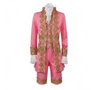 Chatonshen Prince Costume Ensemble Aristocratique Médiéval Veste Brodée Motifs Polyester Style Théâtral Silhouette Convient pour Cosplay Spectacle Halloween Fête Enfant, Rose, XS