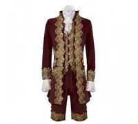 Chatonshen Prince Costume Ensemble Aristocratique Médiéval Veste Brodée Motifs Polyester Style Théâtral Silhouette Convient pour Cosplay Spectacle Halloween Fête Enfant, Rouge Foncé, XS