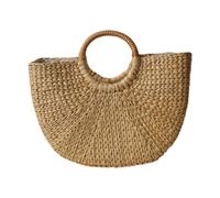 Chatonshen Sac de Plage Tissé en Paille Panier à Main Fait Main Doublure Polyester Résistant Boho Léger Convient Aux Femmes Sortie, L