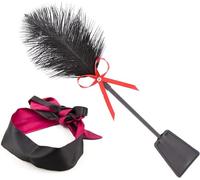Chatouilleur de plumes de luxe, fouet d'amour en cuir de plumes Bondage paddle set de menottes de lit sextoys avec masque pour les yeux Bondage érotique SM érotique fétichiste du sexe