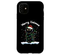 Chats avec Chapeau de Père Noël Merry Catmas Black Cat Christmas Lights Coque pour iPhone 11