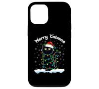 Chats avec Chapeau de Père Noël Merry Catmas Black Cat Christmas Lights Coque pour iPhone 12/12 Pro