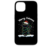 Chats avec Chapeau de Père Noël Merry Catmas Black Cat Christmas Lights Coque pour iPhone 13