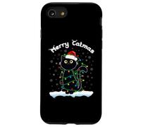 Chats avec Chapeau de Père Noël Merry Catmas Black Cat Christmas Lights Coque pour iPhone SE (2020) / 7/8