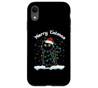 Chats avec Chapeau de Père Noël Merry Catmas Black Cat Christmas Lights Coque pour iPhone XR