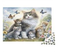 Chats avec Leurs Chatons Puzzle 1000 Éléments Adultes Soirée Famille Décoration Murale Idée Cadeau Unique Top Qualité Matériau Écologique 52x38cm/1000pcs