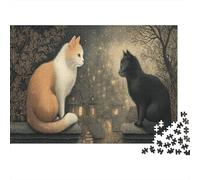 Chats Blanc et Noir en Conversation Cadeau Unique Décoration Intérieure Village médiéval at Night Jeu ÉduChatif Challenge Toy Adultes & Enfants des 14 Ans 1000pcs (75x50cm)