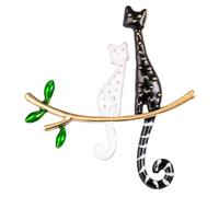 Chats blancs Aiguille de lampe pour femmes Stylo arbre à chat exquis émail Mignon Branche Revers Bijoux Paresseux assis sur la brèche d'arbre, taille unique, Comme décrit