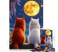 Chats contemplant la Lune Puzzle de 1000 pièces pour Adolescents Thème Sérénité et sérénité Cadeau d'anniversaire (50x75cm)