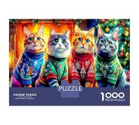 Chats dans des Pulls de Noël près d'une cheminée Puzzle 1000 Pièces Défiant, Faune Sauvage Jeux Éducatifs pour Adultes, Cadeau Et Décoration Intérieure 38x26cm/1000pcs