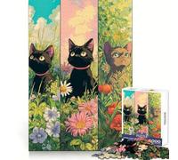 Chats dans Les Fleurs Puzzle de 1000 pièces pour Adolescents Sérénité,Évasion,Bords précis Cadeau d'anniversaire (38x52cm)
