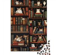 Chats de Bibliothèque Casse-tête Chatons de Librairie 1000 Pièces Papier Recyclé pour Adultes - Jeu de Famille Ludique et Stimulant, Cadeau de Fêtes et Célébrations 38x26cm/1000pcs