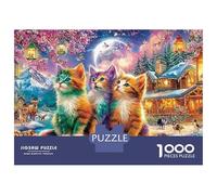Chats de Noël 1000 Pièces Puzzle Impossible Belle Décoration Familiale Chatons dans Fantasy Street Puzzle Jouets De Difficiles pour Adultes 70x50cm/1000pcs
