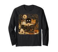 Chats d'halloween lisant des Histoires effrayantes Livres Chat Maman Enfants Manche Longue