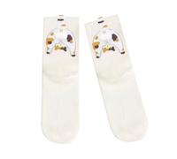 Chats drôles d'œufs flous Motif Veau Chaussettes extensibles Poignets côtelés en tissu respirant Veau pour baskets Tenues quotidiennes Motif amusant de chats de dessin animé, Trois fleurs, taille