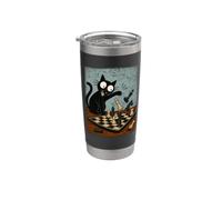 Chats Échecs Joueur d'échecs Jeu d'échecs Échiquier Échecs Gobelet isotherme en acier inoxydable double paroi
